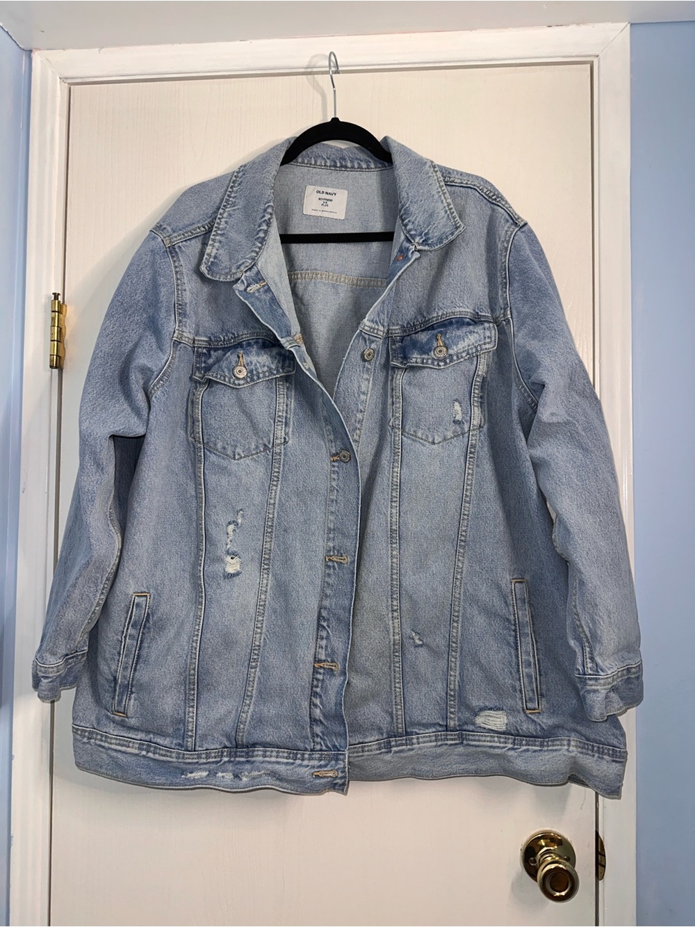 Old Navy Boyfriend Light Blue Distressed Denim Jacket